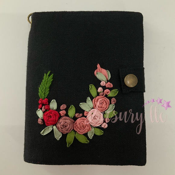 Pink Red tiny Rose Embroidery Passport Wallet, Birthday Gift, Versatile Washable - Picture 1 of 13